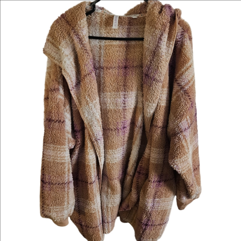 Cozy Plaid Teddy Jacket - Pink and Purple